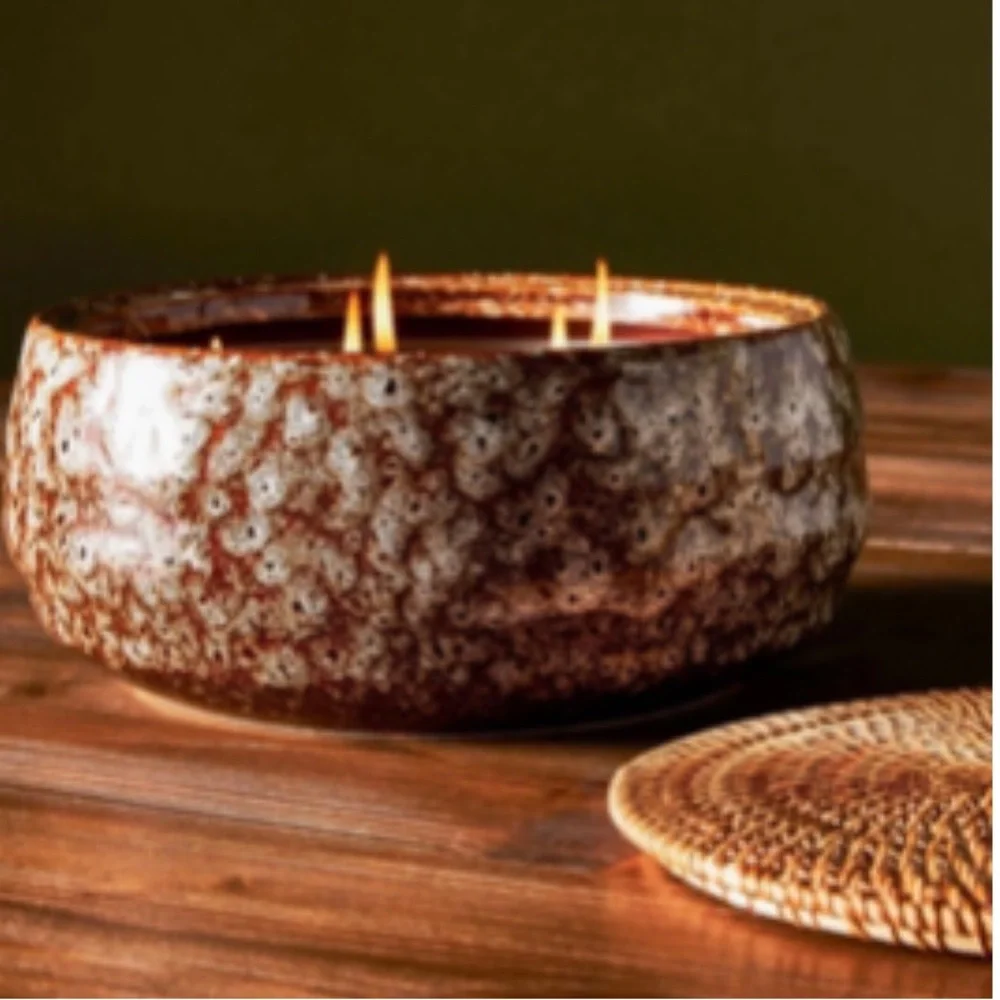 Anthropologie | NWT Brown Amber Lewis Rattan Lid Candle 5 Wick Coastal Rattan